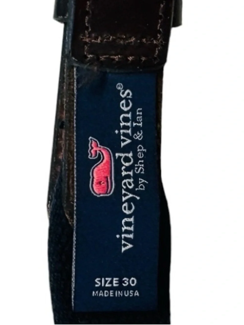 Vineyard Vines Pink Whale Pattern Web Belt with Brown Leather Men’s Sz. 30